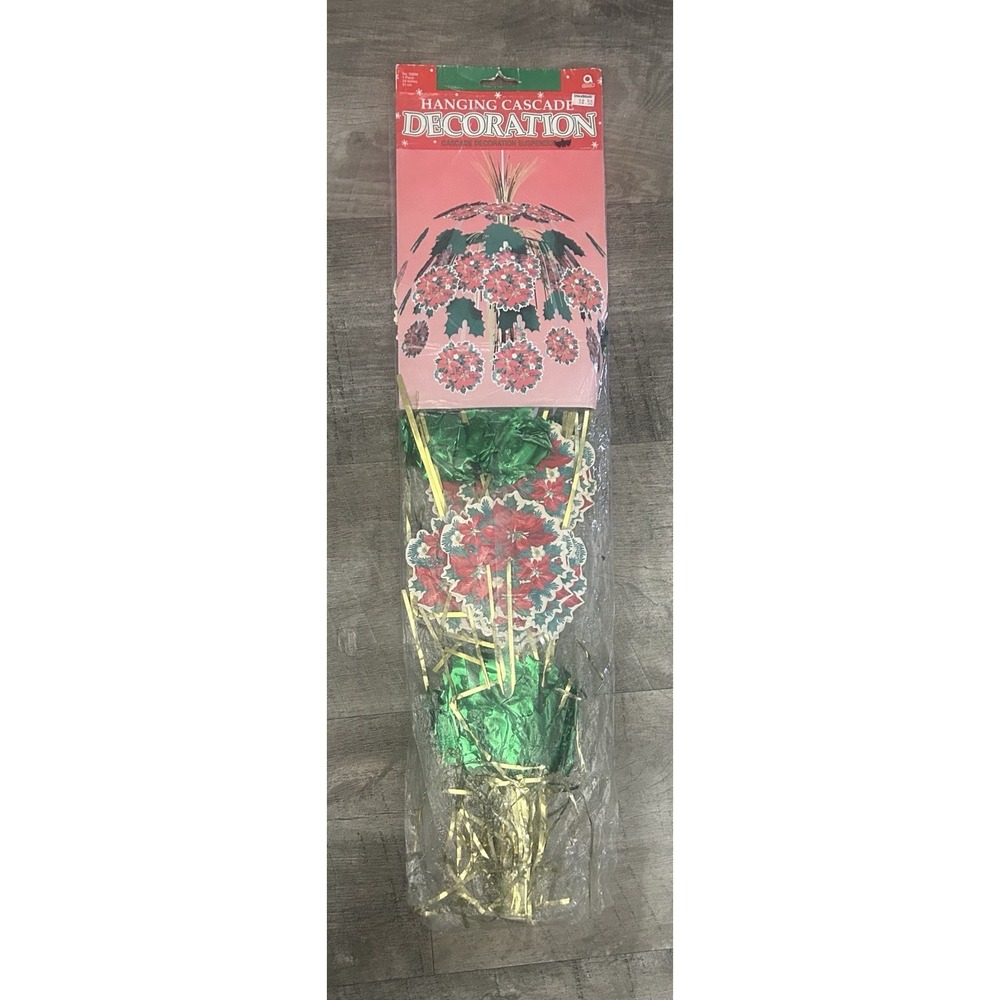 Vtg Amscan Hanging‎ Cascade Poinsettia Christmas Green Gold Red Decor NOS New